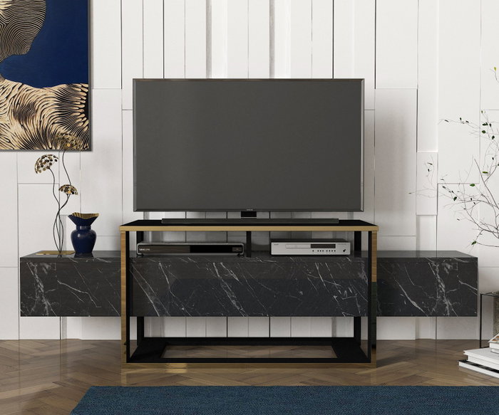 Hanah Home Soporte de TV Moderno en Negro y Dorado